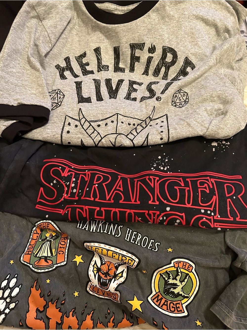 Stranger Things bundle womens Gray & Black Graphic Tees - Hellfire Lives
